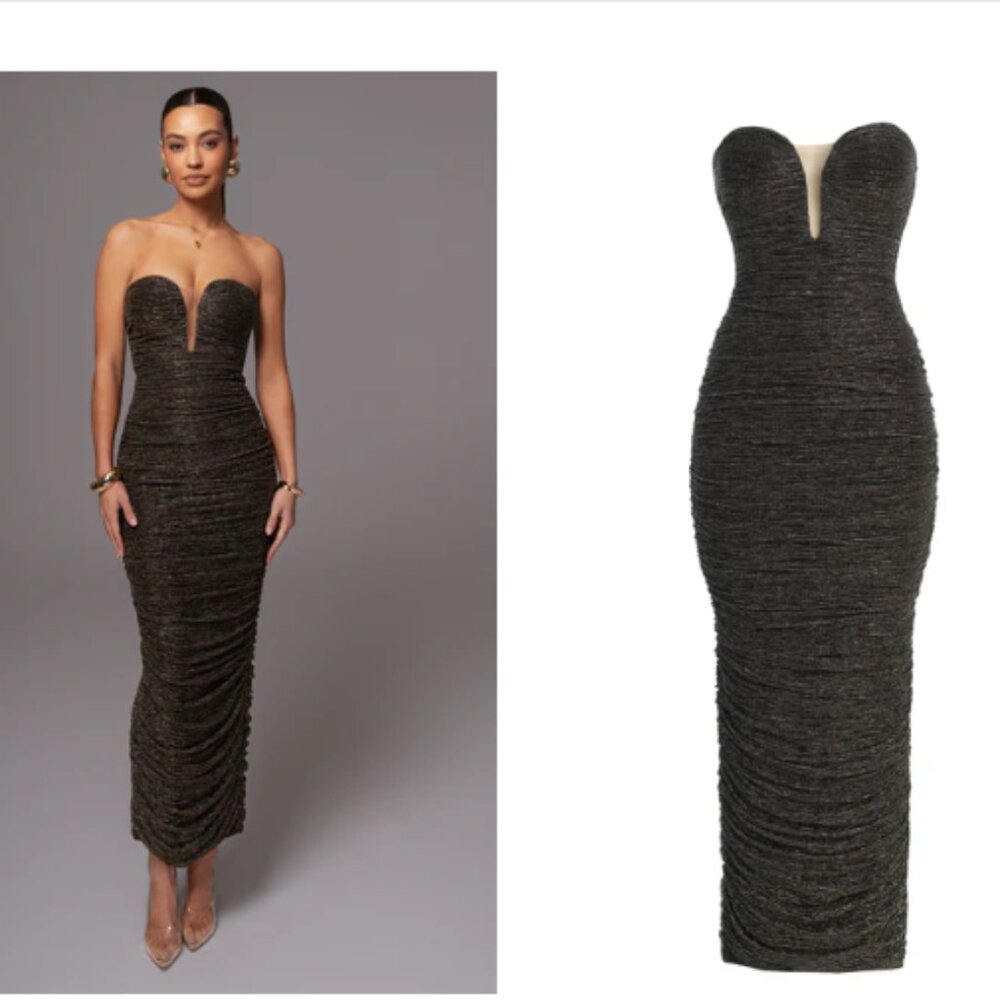 NEVER WORN - NEW Black/Gold Metallic Mesh Maxi Dress - XS